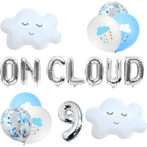 13 PCS Silver On Cloud 9 Balloons 9th Birthday Decoration Nine Years Old Birthday Balloon 9 Party Supplies Cloud Balloon