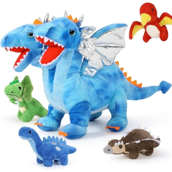 MaoGoLan 5 PCs Double Headed Dragon Stuffed Animals 21" Mommy Dragon with 4 Baby Dinosaurs