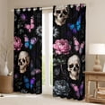 thumbnail image 2 of Homewish Hippie Skeleton Skull Black Out Curtains, Mystic Blue Butterfly Curtains Pack of 2 (42x63 Each), Bohemian Western Floral Bedroom Curtains, Living Room Curtains Decor, 2 of 6