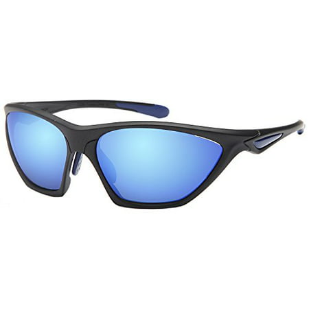 Naga Sports Sunglasses Charger UV400 Choose Polarized or Normal Lens (POLARIZED Blue Mirror Lens Black Frame)