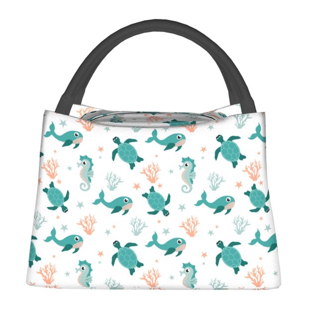 Fotbe Turtles And Seahorses Bolsa Térmica Portátil con Estampado, Bolsa de Entrega de Alimentos Aislada, Bolsa Reutilizable de Gran Capacidad para Comidas y Supermercado