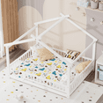 thumbnail image 7 of Full Size House Floor Bed with Roof, Wooden Montessori Floor Bed Frame with Safety Fence and Wooden Slats, Montessori House Floor Bed for Boys and Girls, White, 7 of 7