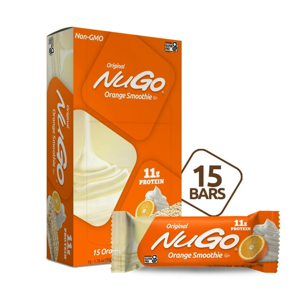 NuGo Protein Bar, Orange Smoothie, 11g Protein, 170 Calories, Gluten