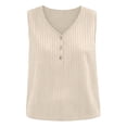 thumbnail image 6 of Hfnxid Womens Tank Top Striped Sleeveless Satin Tops Button Up V Neck Shirt Fashion Slim Work Business Shirts Khaki L, 6 of 7