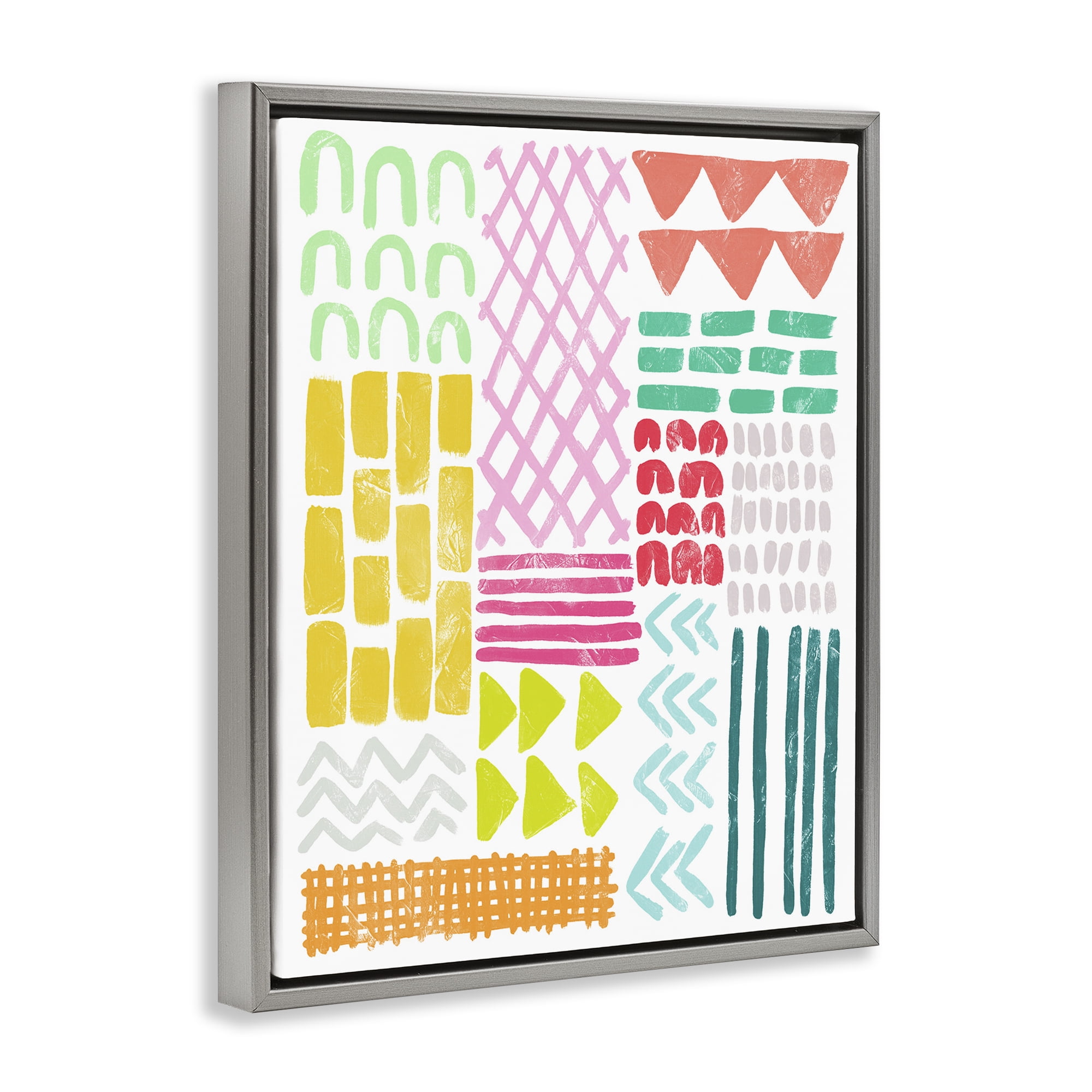 Stupell Industries Fun Varied Patterns & Shapes Abstract Painting Gray Floater Framed Canvas Art Print Wall Art, 25 x 31