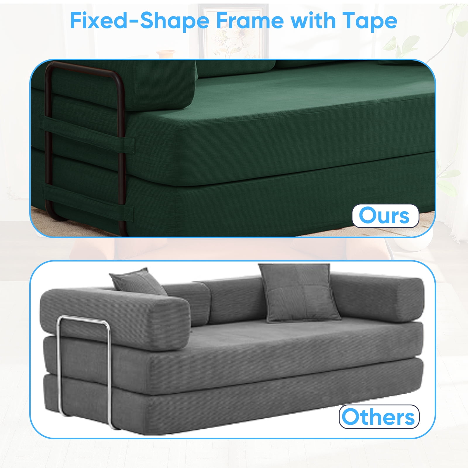 ZAFLY Folding Sofa Bed | Convertible Futon Sleeper Couch | Modern Floor Mattress | Corduroy Sofas and Couches for Living Room - Green