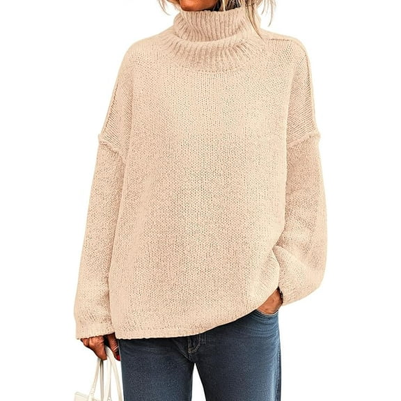 PRETTYGARDEN Womens Turtleneck Long Sleeve Sweater Fall Trendy Loose Fit Knit Tops Oversized Pullover Sweaters
