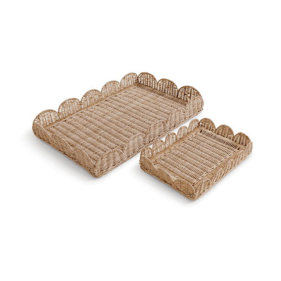 Scallop Rattan Rectangular Tray Natural Wicker Weave Serving Tray Handwoven Decorative Organizer