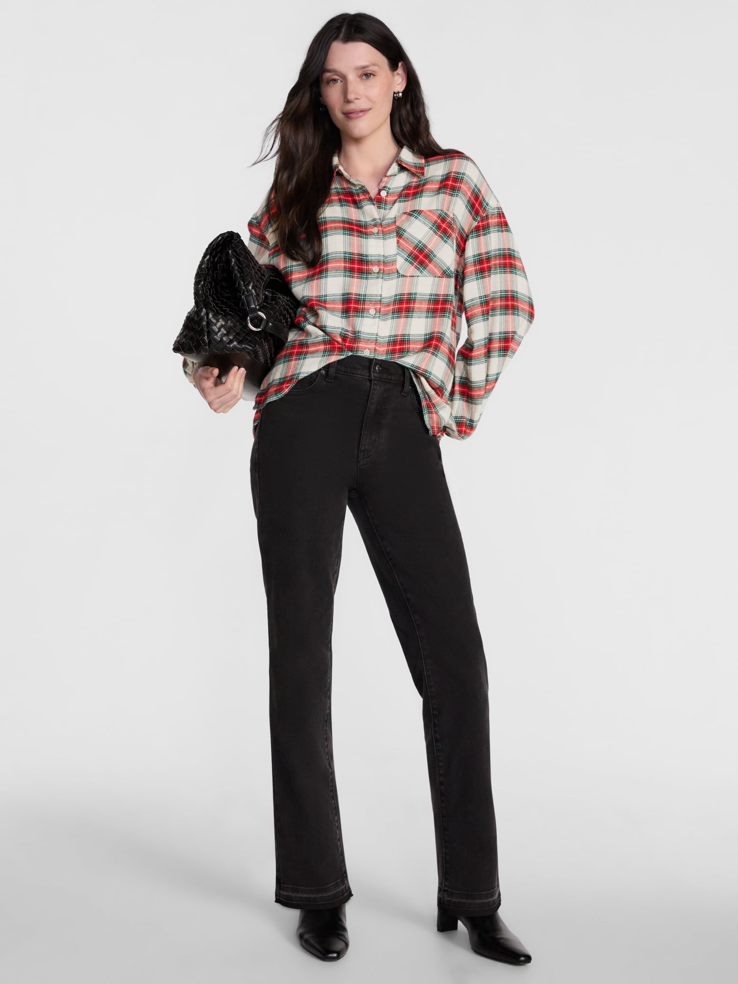 Scenario Women's Flannel Shirt with Long Sleeves, Sizes XS-XXXL