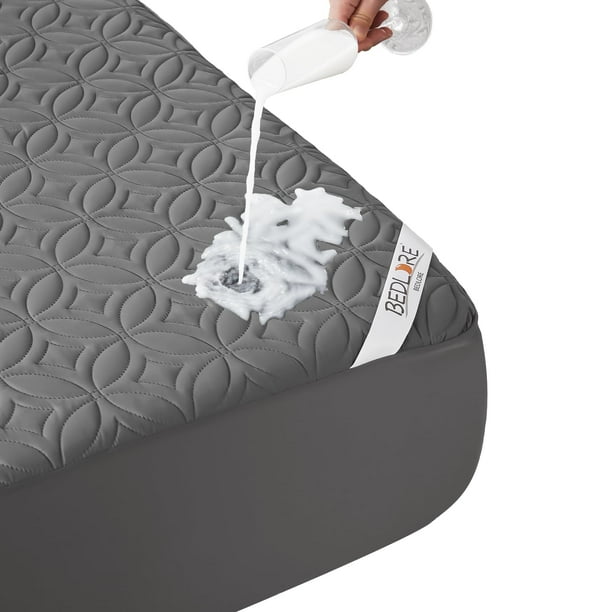 Protector de colchón BEDLORE, impermeable, tamaño queen, gris
