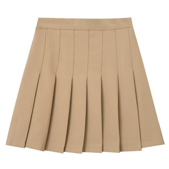 Womens Students High Waist Solid Color Pleated A Line Short Skirt Tennis School Uniform Flared Skirts with Lining Shorts