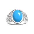 thumbnail image 1 of RYLOS Men's Rings 14K White Gold Nugget Ring with Cabochon Gemstone & Diamonds Turquoise Rings For Men Size 11, 1 of 7