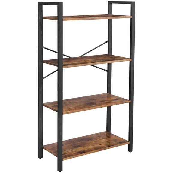 Storage Rack 4-Tier Bookshelf Bookcase Ladder Shelf Plant Stand for Living Room Office Rustic Brown and Black