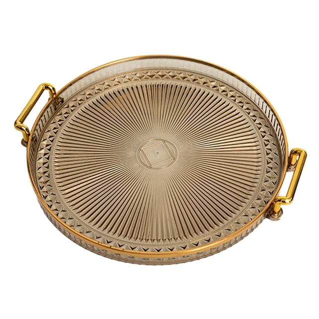 Round Serving Tray Multi Purpose Decorative Tray Fruit Dessert Tray for Bathroom Brown
