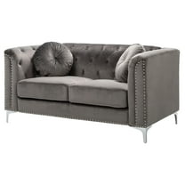 Passion Furniture Pompano 62 in. Dark Gray Velvet 2-Seater Sofa with 2-Throw Pillow