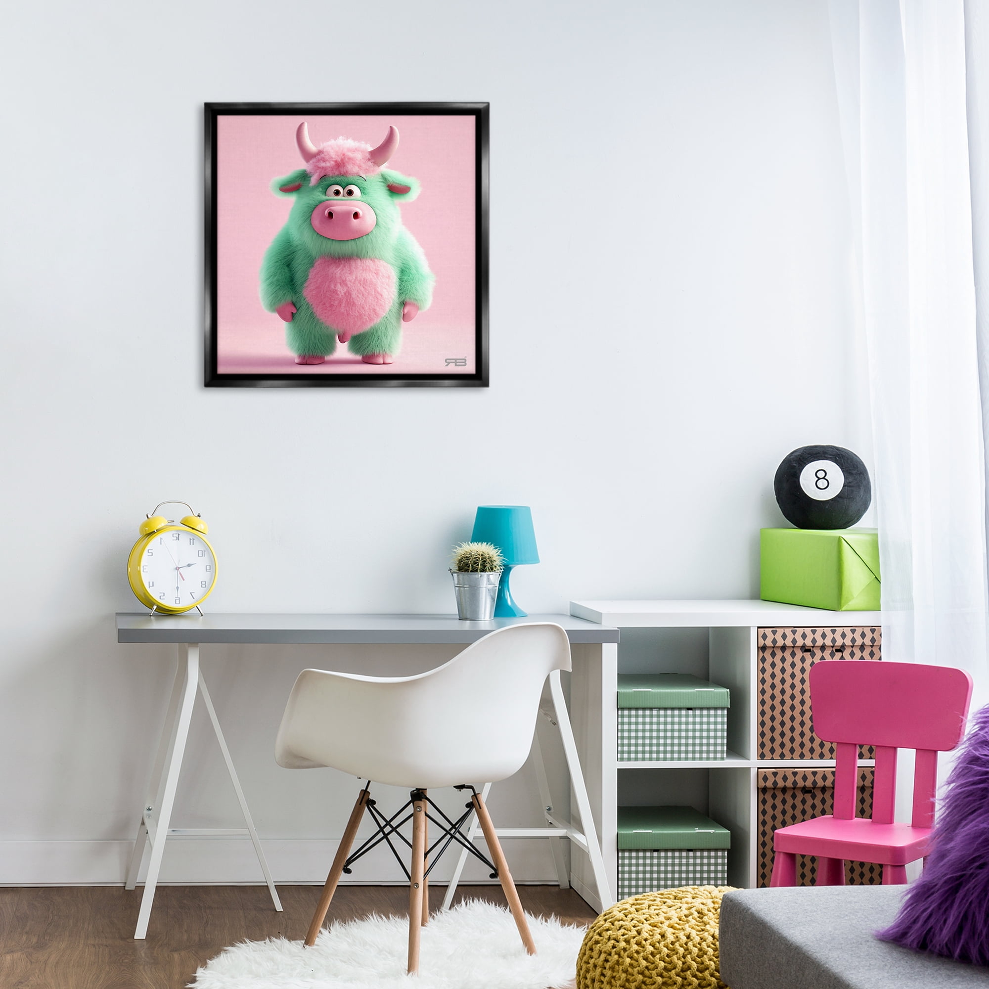 Stupell Industries Silly Green Cow Animals Painting Black Floater Framed Canvas Art Print Wall Art, 25 x 25