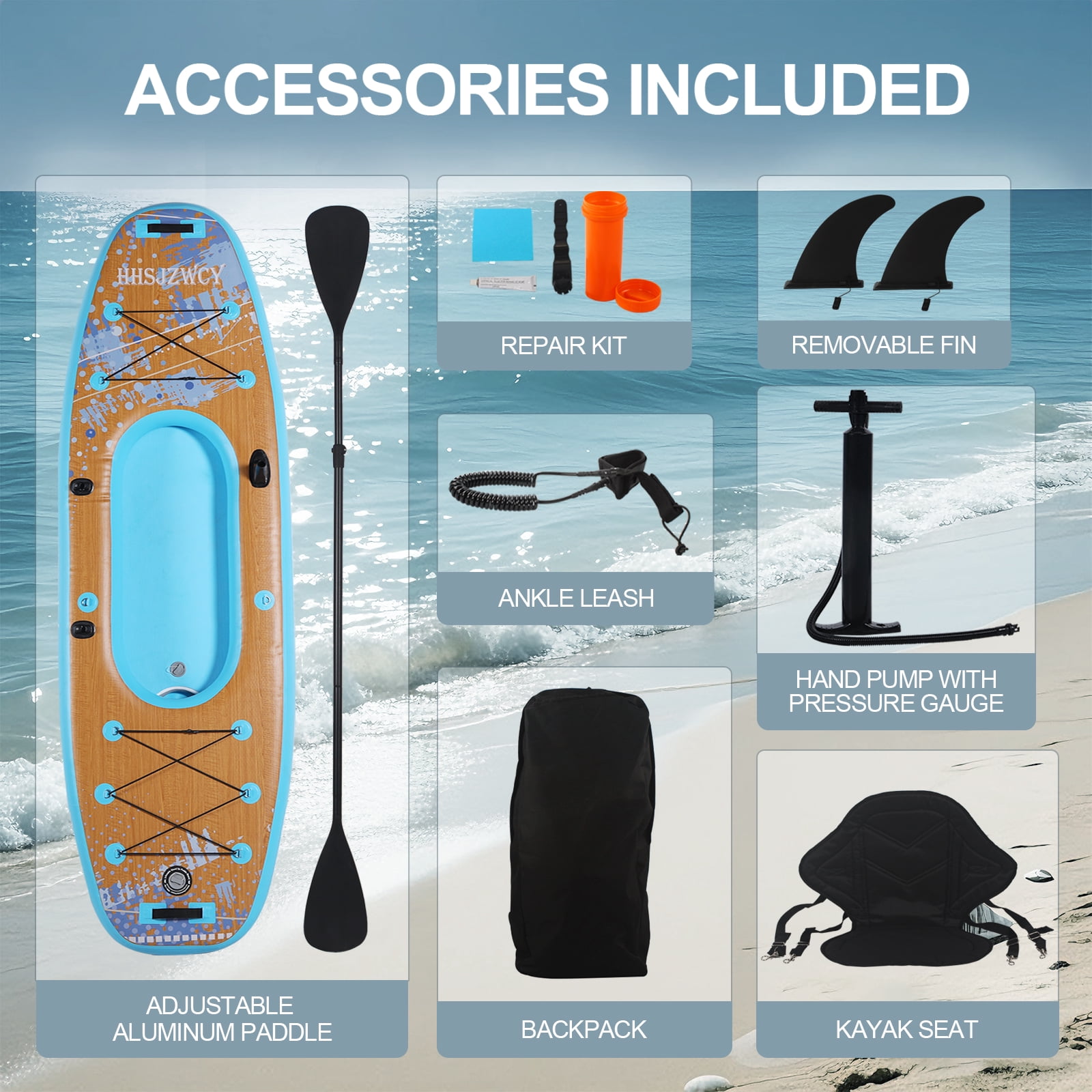 HHSJZWCY 10 ft Extra Wide Inflatable Kayak with Detachable Seat, Stand up Paddle Board for Adults & Youth,PaddleBoard for Fishing,Touring
