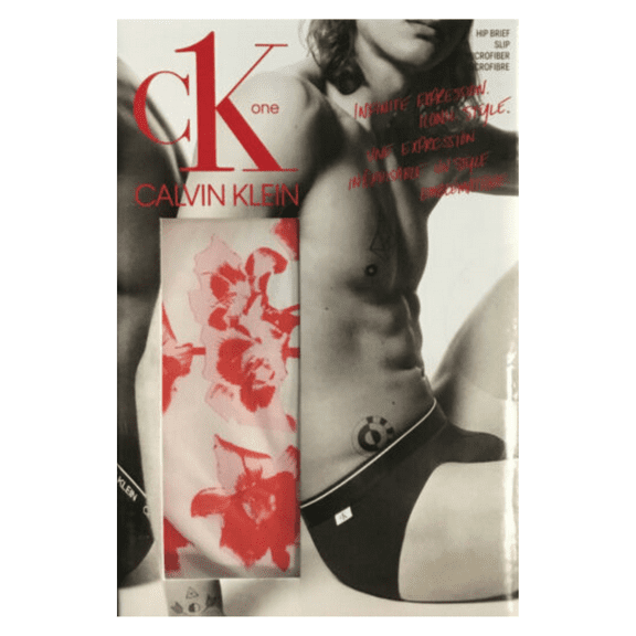 Calvin Klein Men's CK ONE Microfiber Hip Brief White with Red flowers Size L