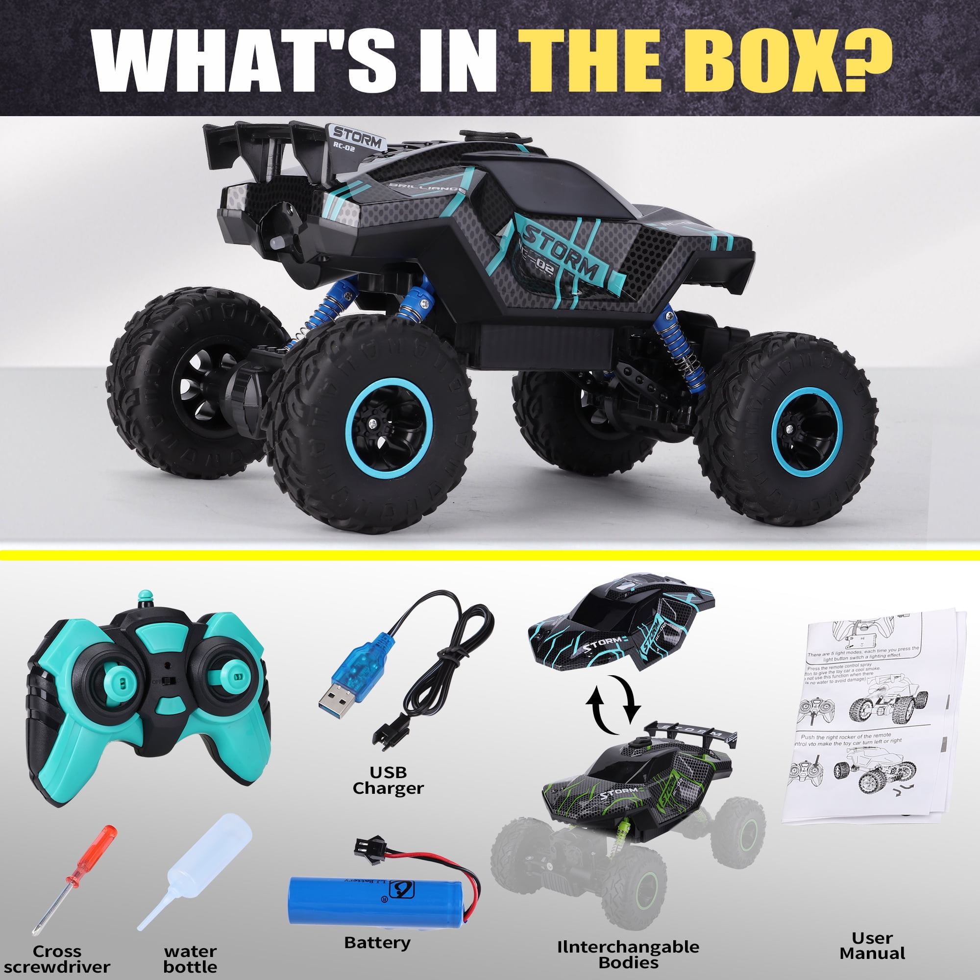 4wd controle remoto rc carros elétricos grande roda auto monster truck toy  presentes 01:16