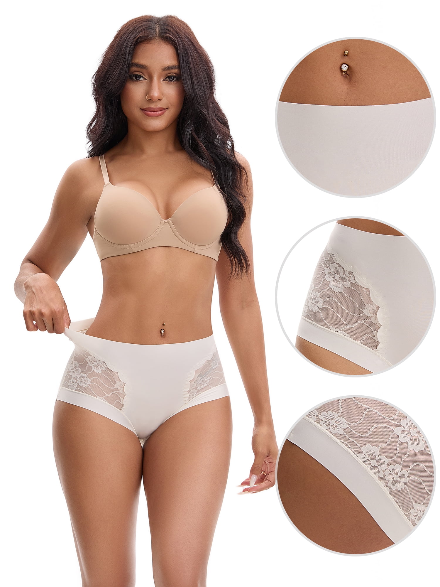 Unique Bargains High Wasited Lace Full Coverage Panties M White