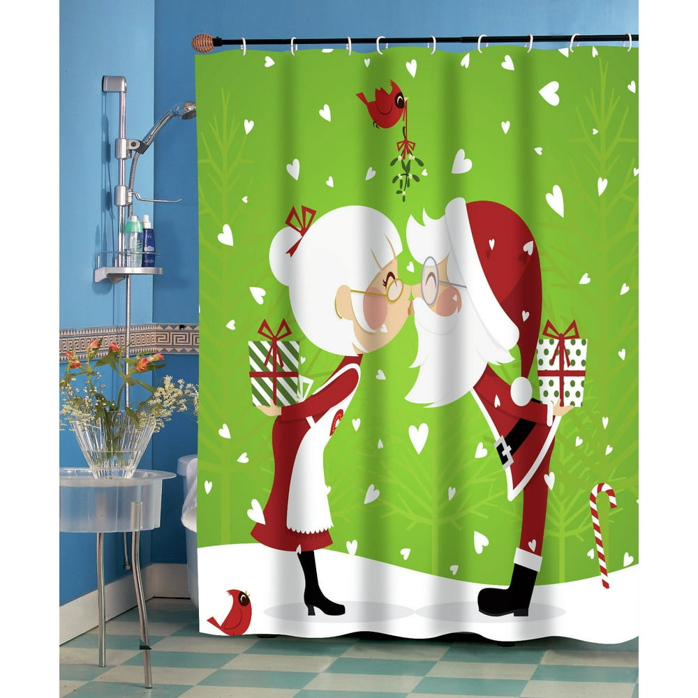 Kissing Mr. & Mrs. Santa Claus Christmas Fabric Shower Curtain