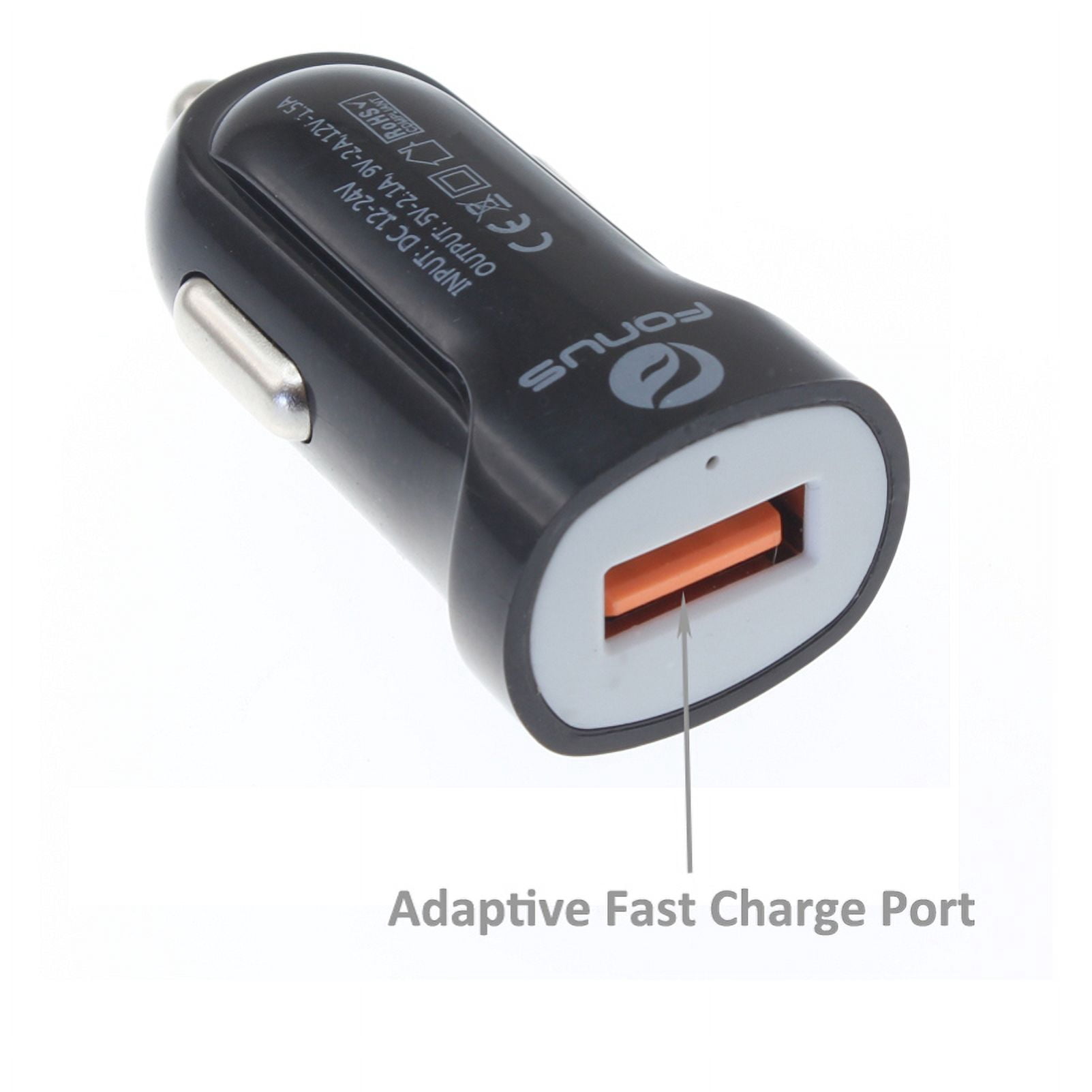 Type-C Retractable USB Cable w Fast USB Port 18W Car Charger V1Z for LG Stylo 4 Plus - Microsoft Surface Go (10"), Lumia 950 - Motorola One, Moto Z4 Z3 Play Z2 Play Z Play Droid Force Droid X4
