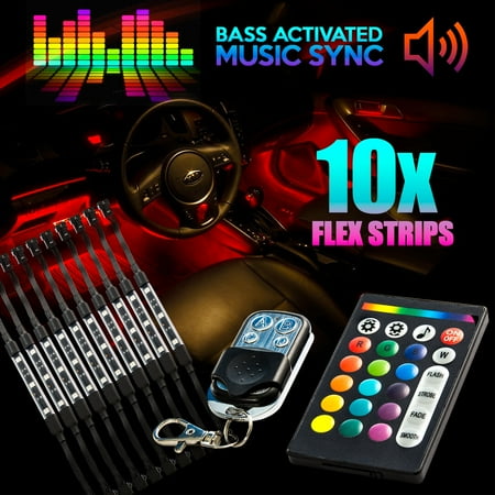 18 Color 10pcs RGB Motorcycle ATV Flexible Strip LED Light Lamp NEON Remote Kit for Harley-Davidson Roadking Classic Inj