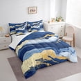 thumbnail image 3 of Manfei Marble Texrure Print 7pcs Bedding Comforter Set,Fulid Striped Artistic Queen Bedding Sets,Blue Gold Queen Sheet Sets For Girls Boys,Super Cozy Room Decor Reversible, 3 of 8
