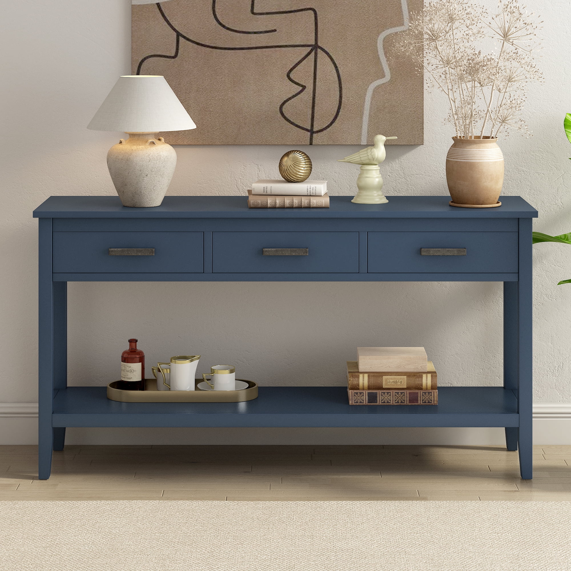 Harper & Bright Designs Rustic Console Table with Drawer, Contemporary Long Sofa Table Entryway Table with Shelf, Entrance Table for Entryway Hallway Living Room, Blue