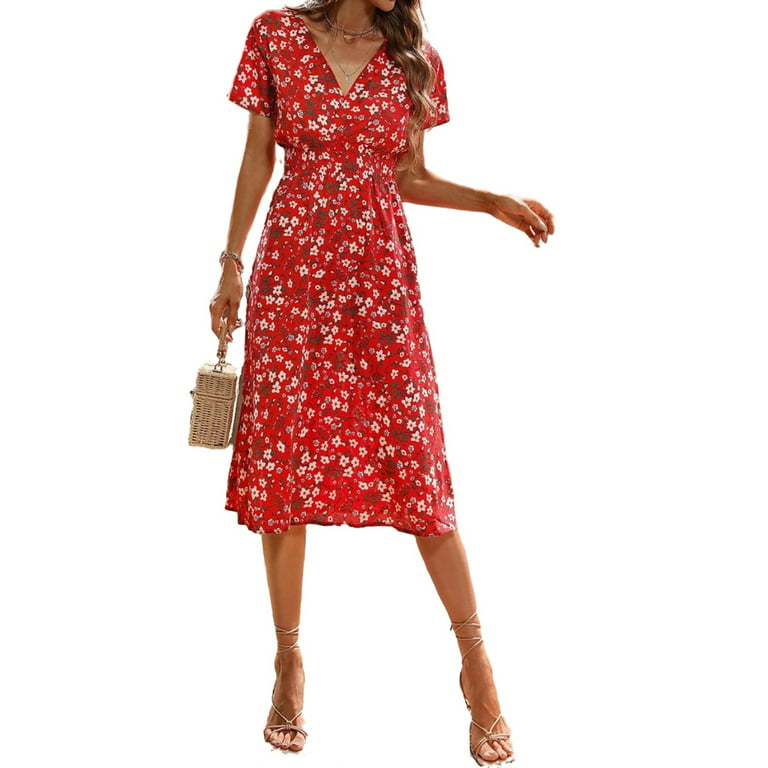 Allover Floral Shirred Wrap Dress Women's Summer Floral Dress : :  Clothing, Shoes & Accessories