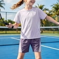 thumbnail image 3 of Kogui Kids Athletic Short Sleeve T-Shirt & Shorts Set, Sport Activewear for Boys Girls Breathable Summer Outfit 6 12 Months (Purple,6-12 Months), 3 of 5