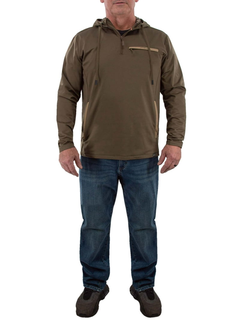 Tekari Men's Axial 1/4 Zip Hoodie, Canteen, L - Soft Brushed