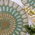 thumbnail image 3 of Set of 6, Handmade bead placemat, table decoration, beaded tablemat, teal, light green and gold, 3 of 4