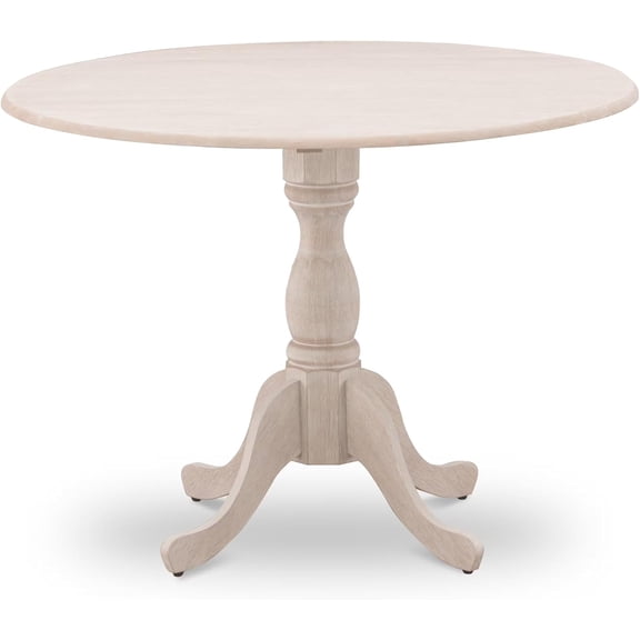 East West Furniture DMT-ABC-TP Dublin Kitchen Dining Table - a Round Wooden Table Top with Dropleaf & Pedestal Base, 42x42 Inch, Wirebrushed Buttercream