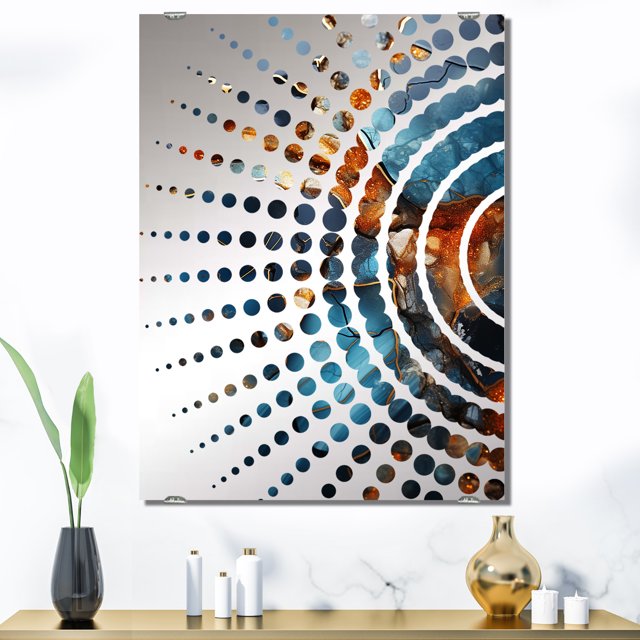 Designart "Marble Mosaic Agate in Gold and Blue Tones IV" Marble Oversized Wall Mirror - Modern Abstract Living Room Wall Mirror - Multiple Color Options