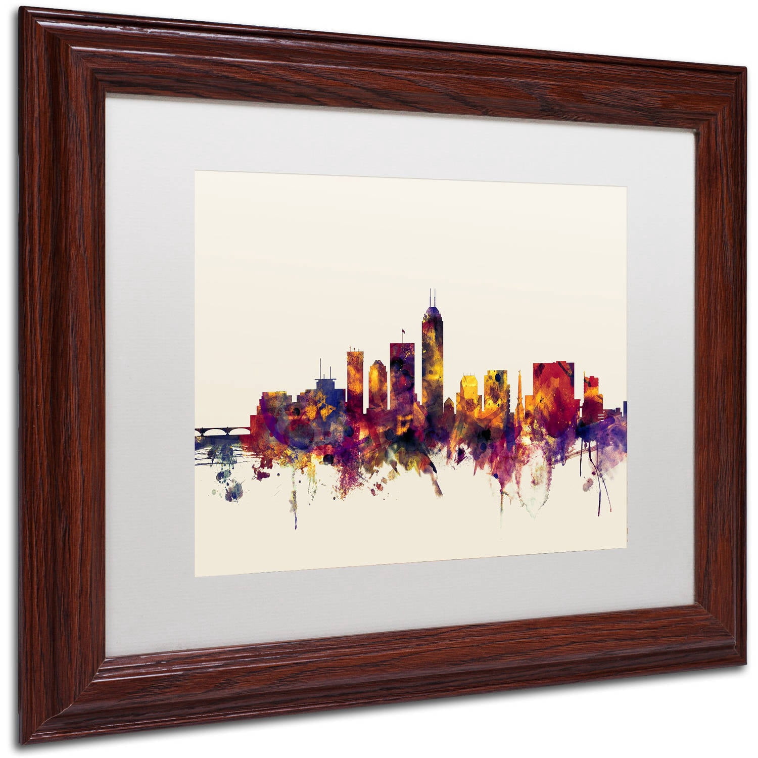 Trademark Fine Art "Indianapolis Indiana Skyline" Canvas Art by Michael Tompsett, White Matte, Wood Frame