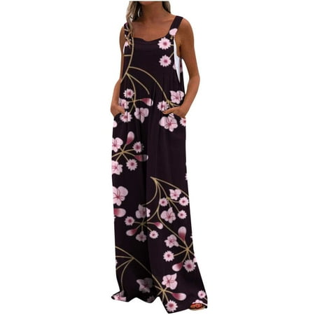 

Summer Savings Clearance! PEZHADA Bodysuit for Women Jumpsuits for Women Rompers for Women Women Print Jumpsuit Pajamas Casual Buttons Pocket Sleeveless Wide Leg Long Pants Pink XXL