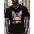 thumbnail image 4 of Cat in Glasses Men's T Shirts Cute Animal T-Shirt for Men Crew Neck Tees Cotton Tops, Black, S, 4 of 7