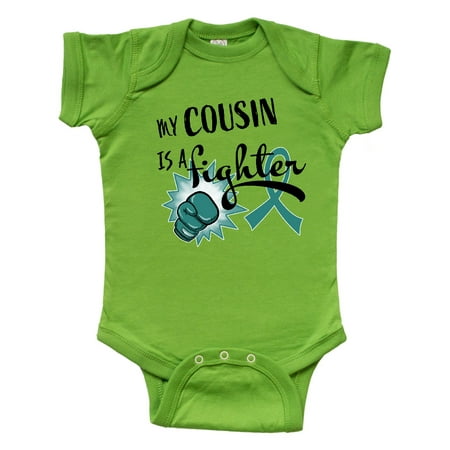 

Inktastic Ovarian Cancer Awareness My Cousin is a Fighter Gift Baby Boy or Baby Girl Bodysuit