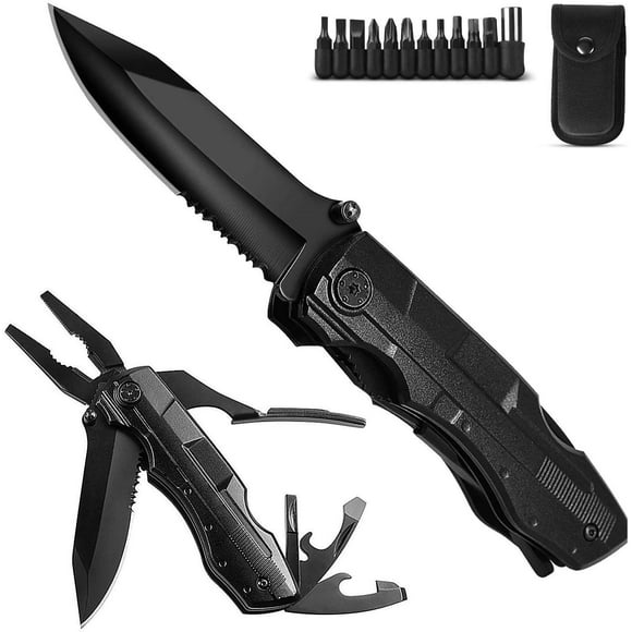 5 in 1 Multifunction Knife, Pocket Folding Multifunction Knife with Can Opener, Screwdriver for Outdoor Activities, Camping, Hiking (Safety Built-in & Belt Pouch)