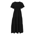 thumbnail image 5 of IROINNID Wedding Guest Dresses for Women Evening Night Formal Fall Dress Summer Short Sleeve Round Neck Solid Color Pleated Dress Trendy A-Line Dress,Black, 5 of 6