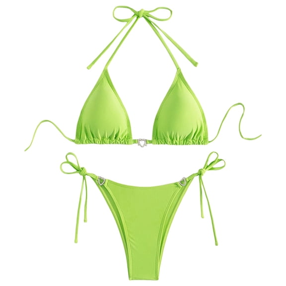 Afdoent Bikini Sets For Women Swimwears Tankinis Set Fashion New Pattern Simple Solid Color Bikini Halter Bathing Suits Beachwear