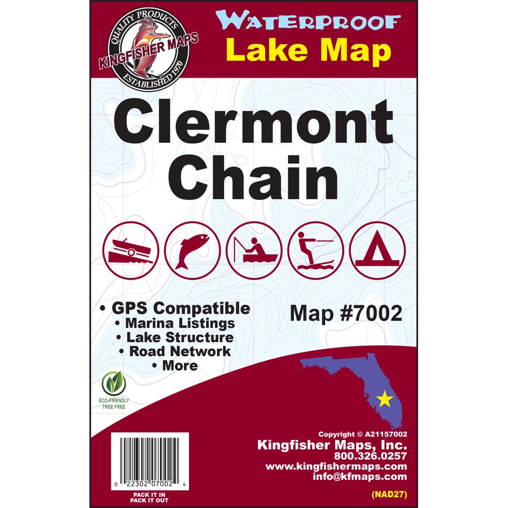 Kingfisher Maps Waterproof Fishing Map Florida - Clermont Chain of