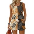 thumbnail image 2 of Iaqnaocc 2 Piece Sets for Women Dressy Casual Short Sets for Women Hawaiian Tropic Square Neck Sleeveless Womens Tops and Shorts Summer Outfits Beach Vacation Outfits for Women Light Brown L, 2 of 5