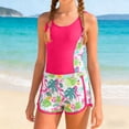 thumbnail image 2 of BOBOGOJP Girls Swimsuit One Piece Bathing Suit with Tropical Print Shorts Adjustable Strap Swimwear for Teens Size 9-16 Hot Pink for Size 9-10 Years, 2 of 9