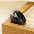 thumbnail image 4 of PAMTIER Unisex Ceramic Personality Simple 13mm Domed Chunky Single Row 2 Lines White Cubic Zirconia Inlay Ring Couple Wedding Band Black Size 6, 4 of 5
