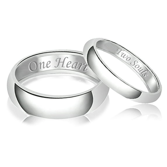 His & Her Engraved Two Souls One Heart Classic Sterling Silver Plain Wedding Band Ring