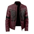 thumbnail image 6 of TFEOQRY Men's Faux Leather Jacket Stand Collar Zip Up Wing Pattern Biker Style Motorcycle Coat Fall Winter Top Red, 6 of 9