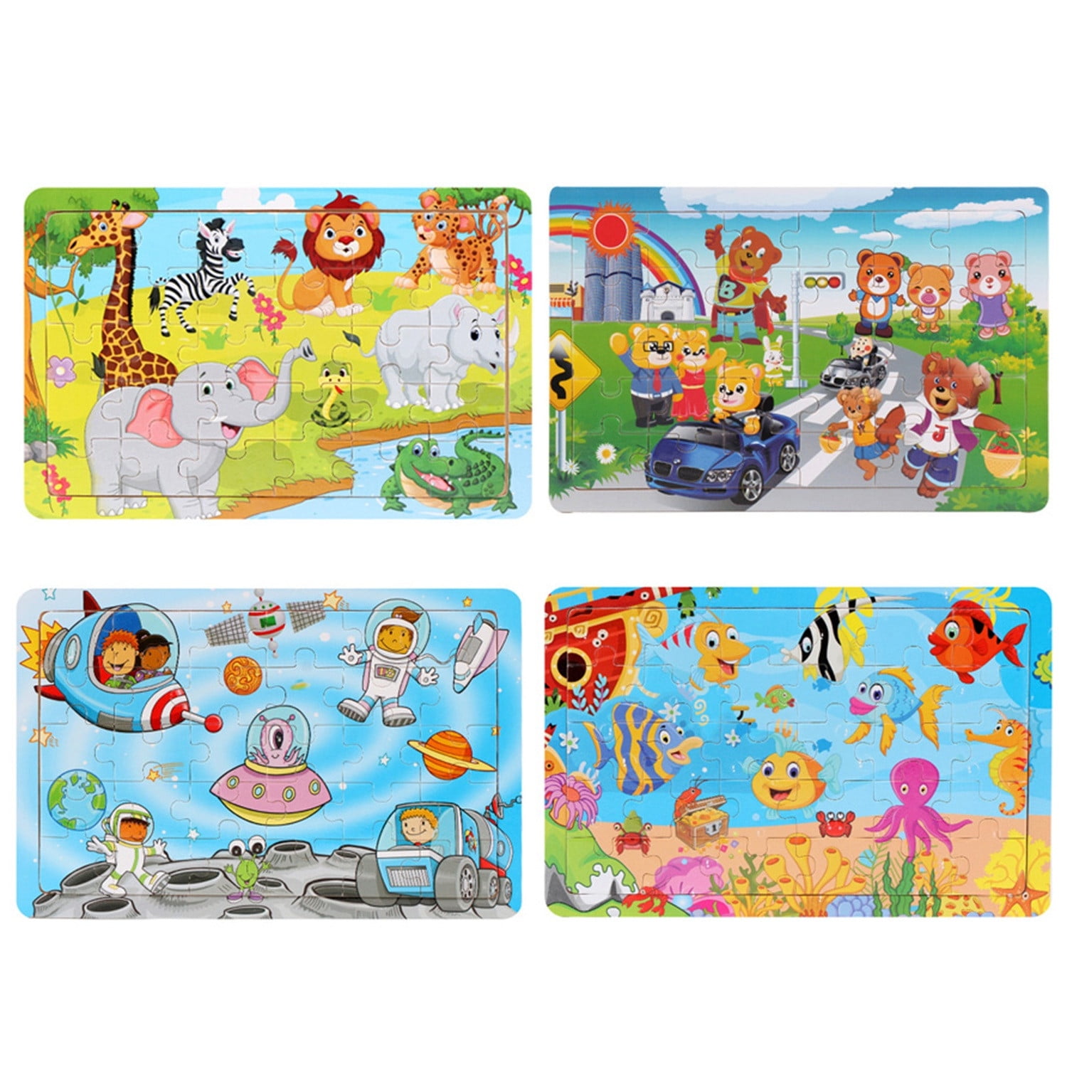 Wooden Jigsaws Puzzles Set For Kids Age 35 Year Old 30 Piece Animals