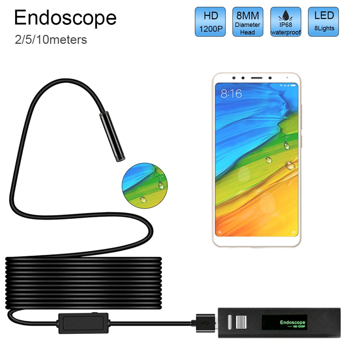 Samsung Wireless Endoscope Camera,IP67 Waterproof WiFi Borescope Inspection 2.0MP HD Flexible Snake Camera for Android iOS Smartphone Tablet-3.5m/11.5FT iPhone 